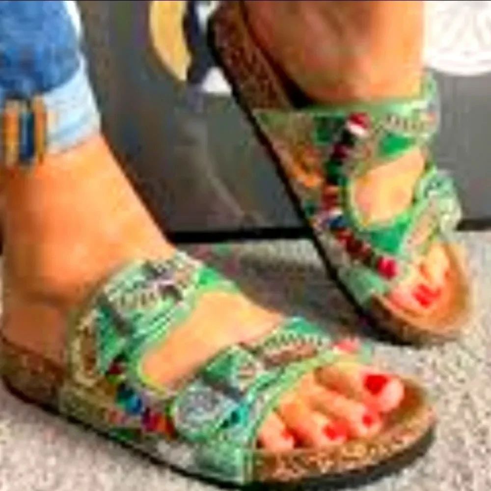BRAND NEW FOREVER LINK MULTICOLOR BEADED STRAP SANDALS